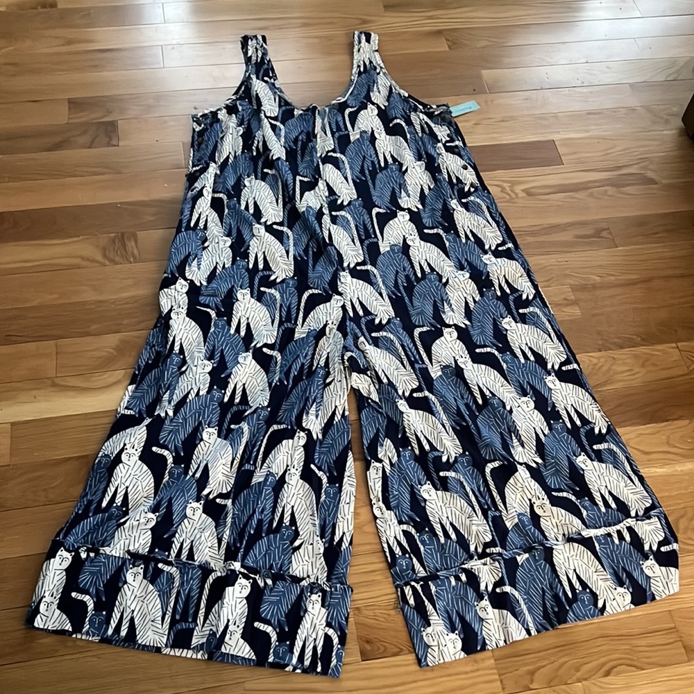 Anthropologie Breezy Wide Leg Jumpsuit Cat Print size 2X